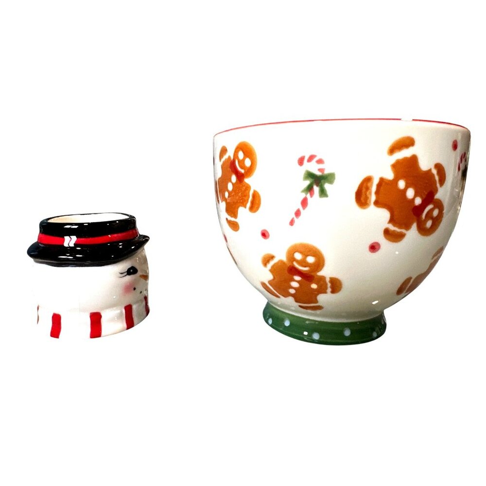 Sleigh Bell Bistro Gingerbread Cocoa Cup Snowman Mini Mug Holiday Set Two Pieces - Picture 4 of 7